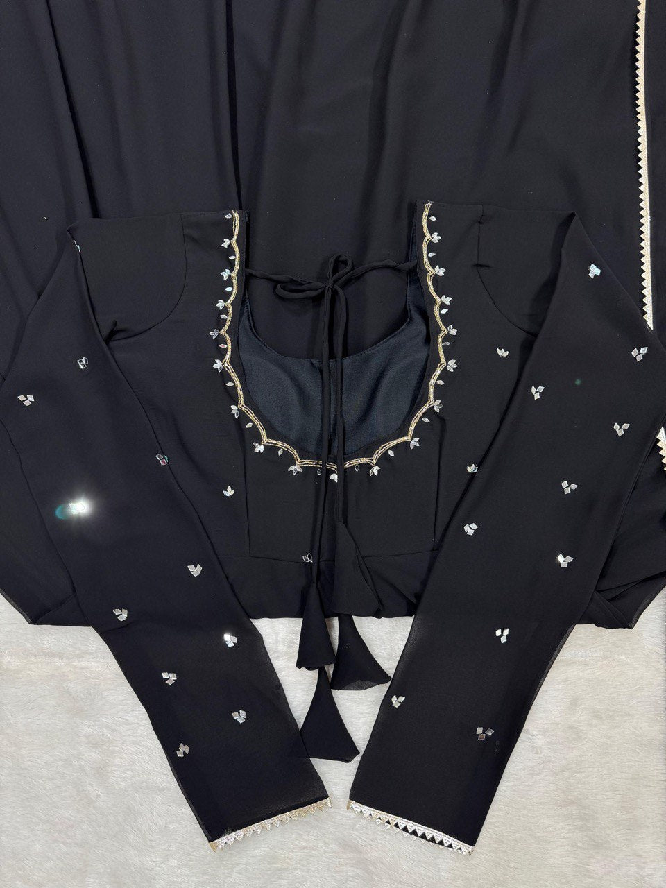 Fabulous Black Foux Georgette Gown Handwork With Lace Broder Dupatta