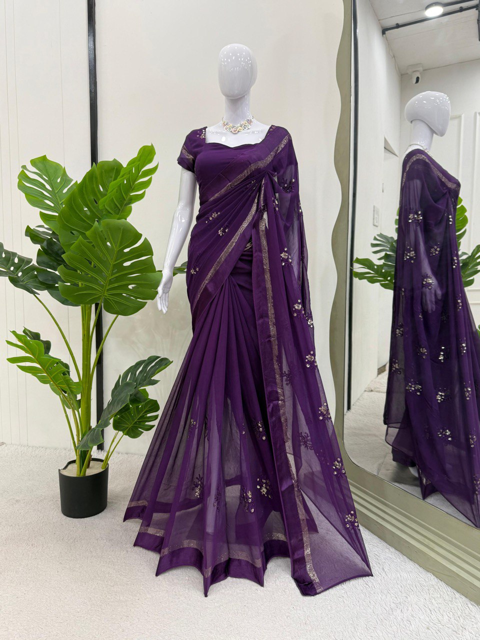 Designer Viscous Patta Thred & Sequnce Work Saree Blouse