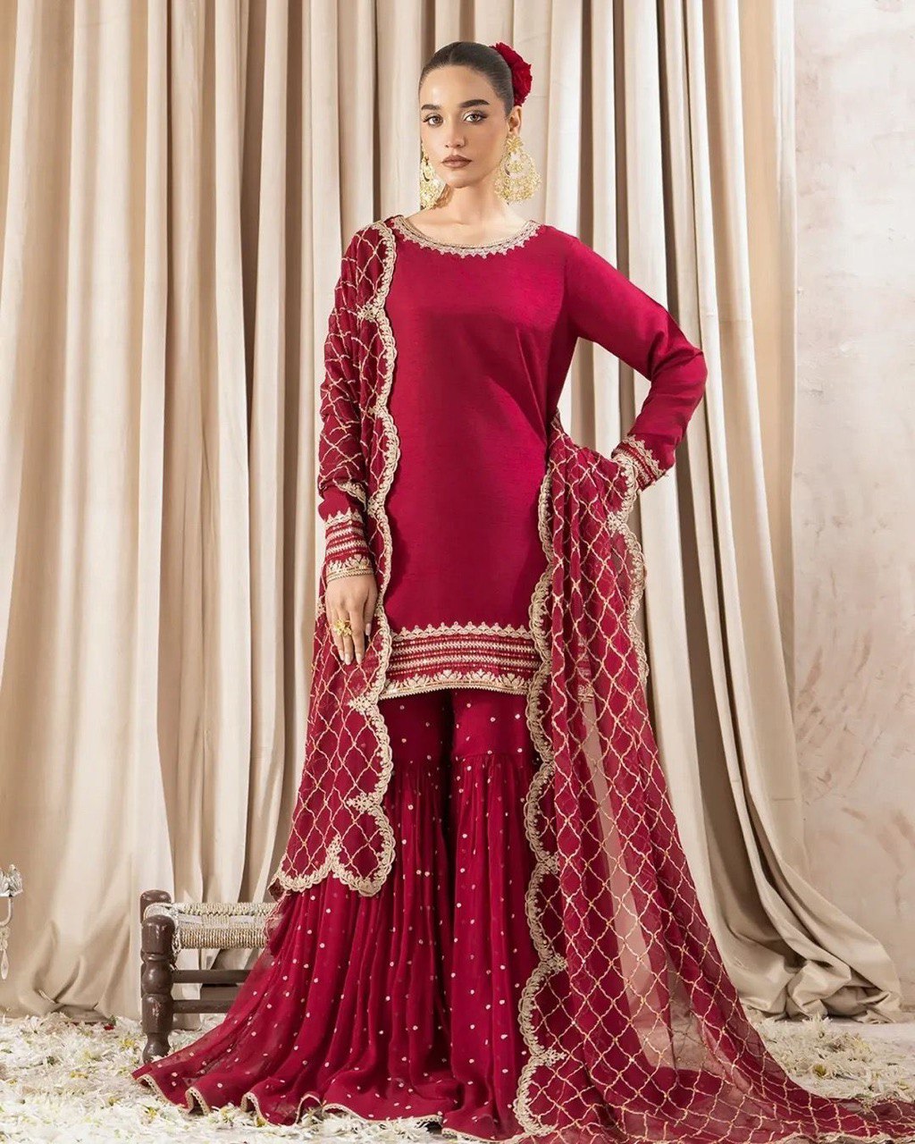 Foux Gorgette Thread With Sequnce Work Sharara Suit With Hevy Embroidery Dupatta