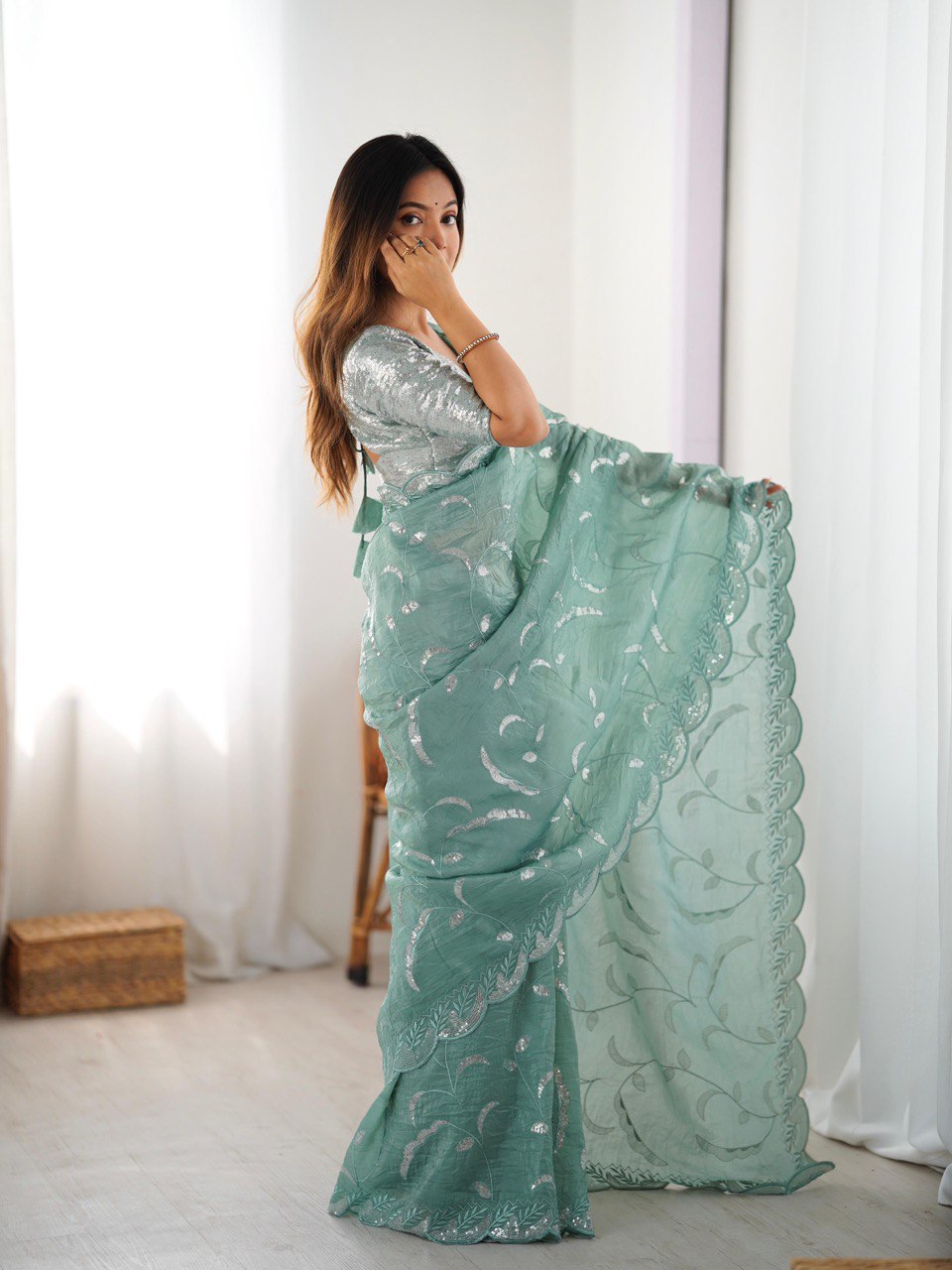 Stunning Gold Crush Sequnce Work Saree