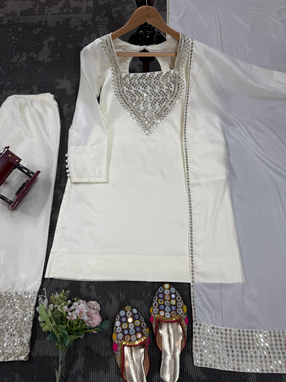 Beautiful Chinon Silk Thread With Sequnce Work Dress