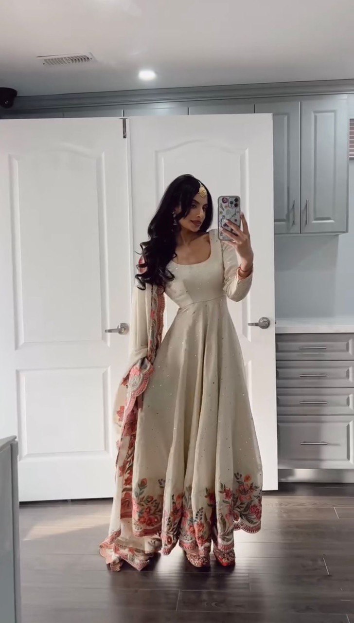 Chinon Silk Thread With Sequnce Wedding Wear Dress