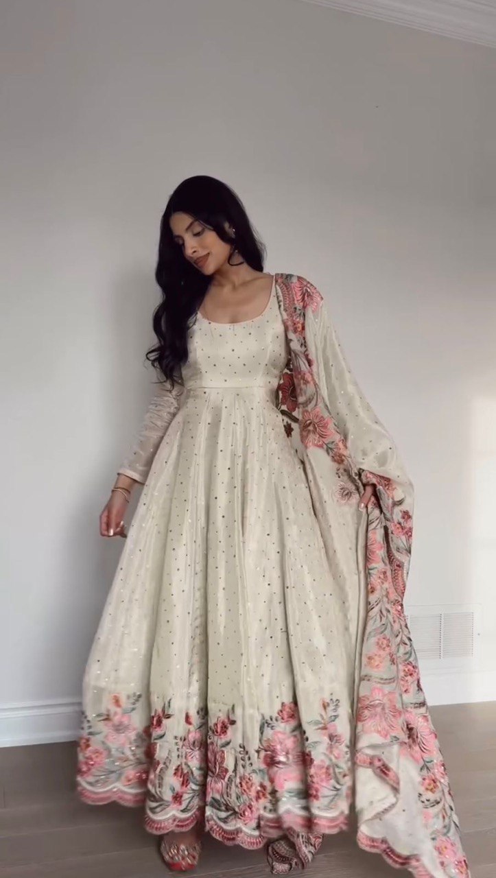Chinon Silk Thread With Sequnce Wedding Wear Dress