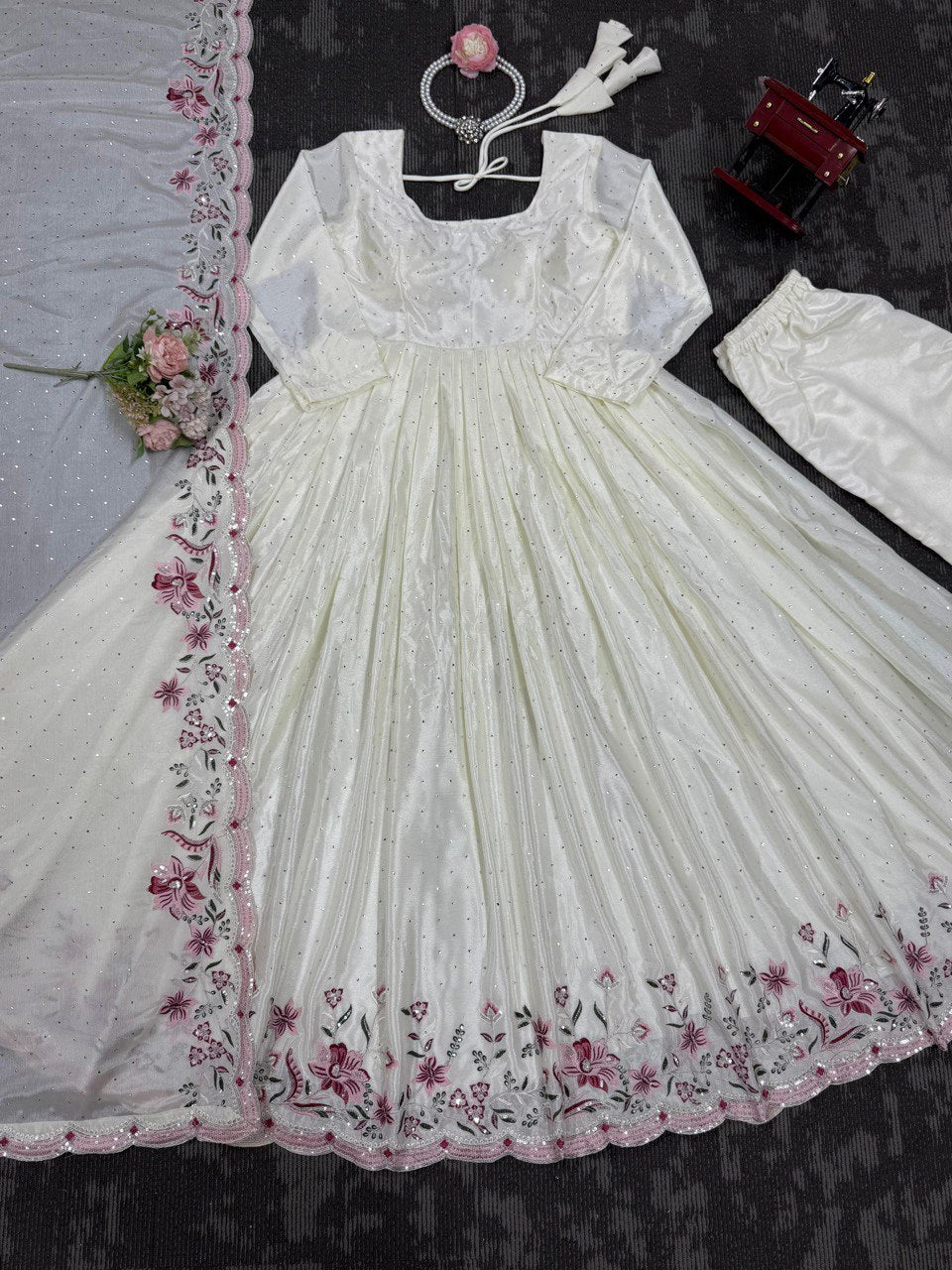 Chinon Silk Thread With Sequnce Wedding Wear Dress