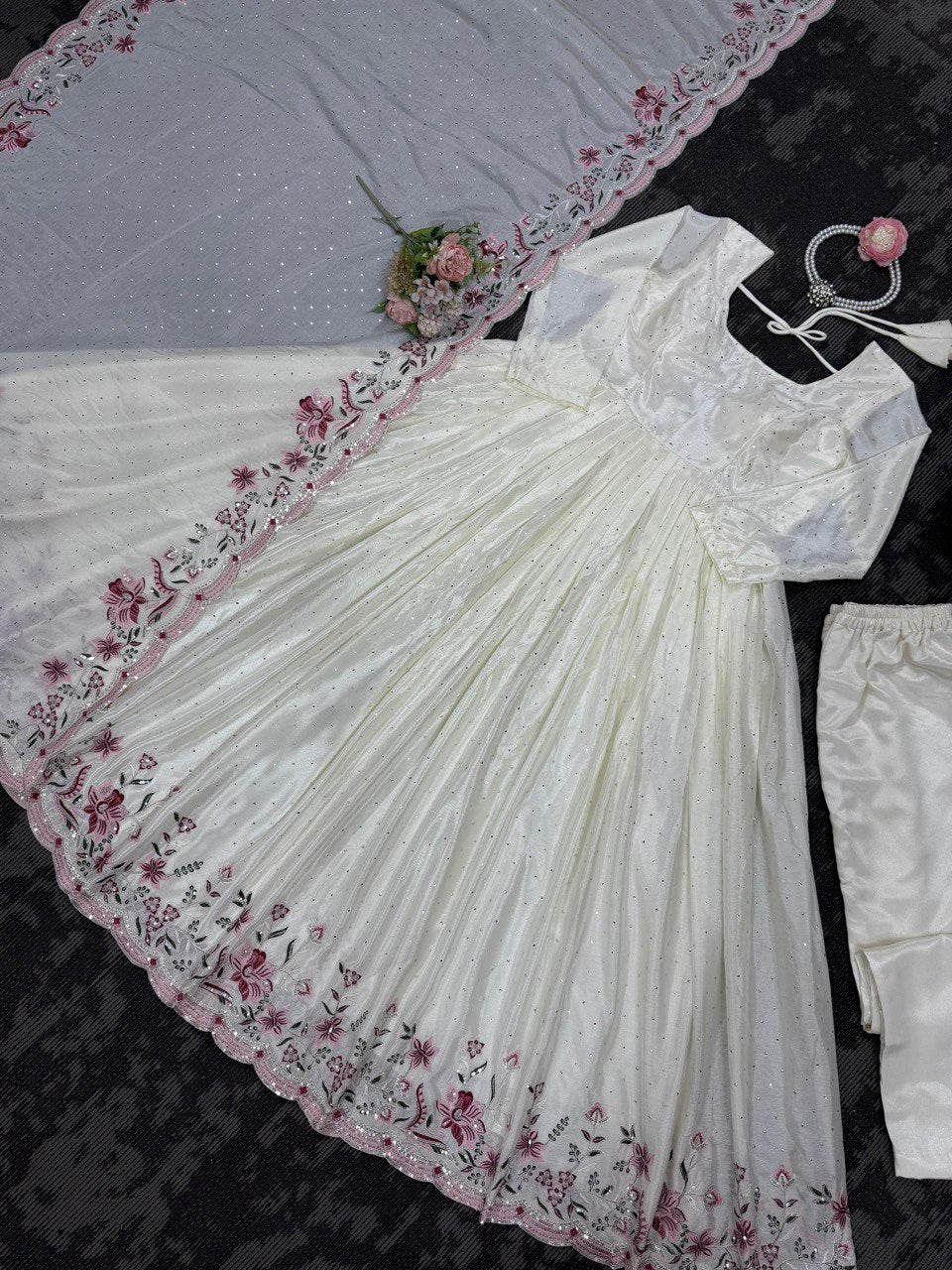 Chinon Silk Thread With Sequnce Wedding Wear Dress