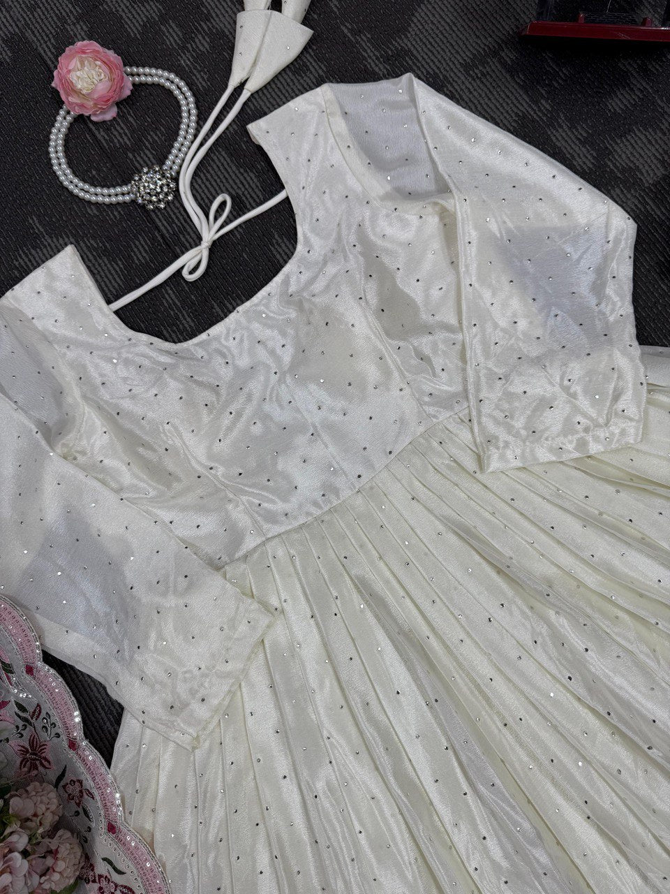 Chinon Silk Thread With Sequnce Wedding Wear Dress