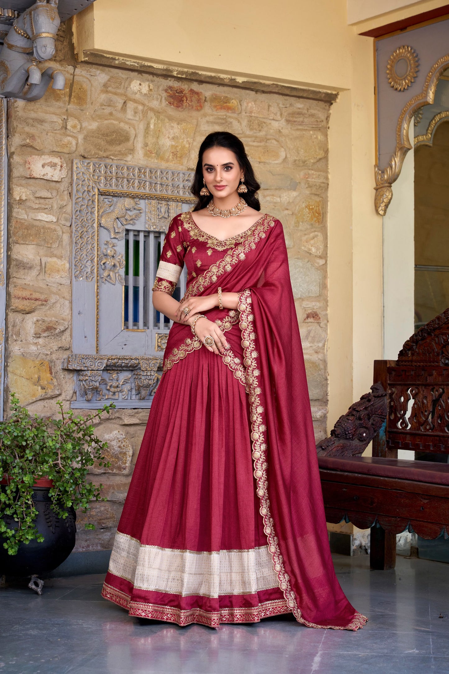 Vichitra Silk Zari Weaving Lehenga Choli
