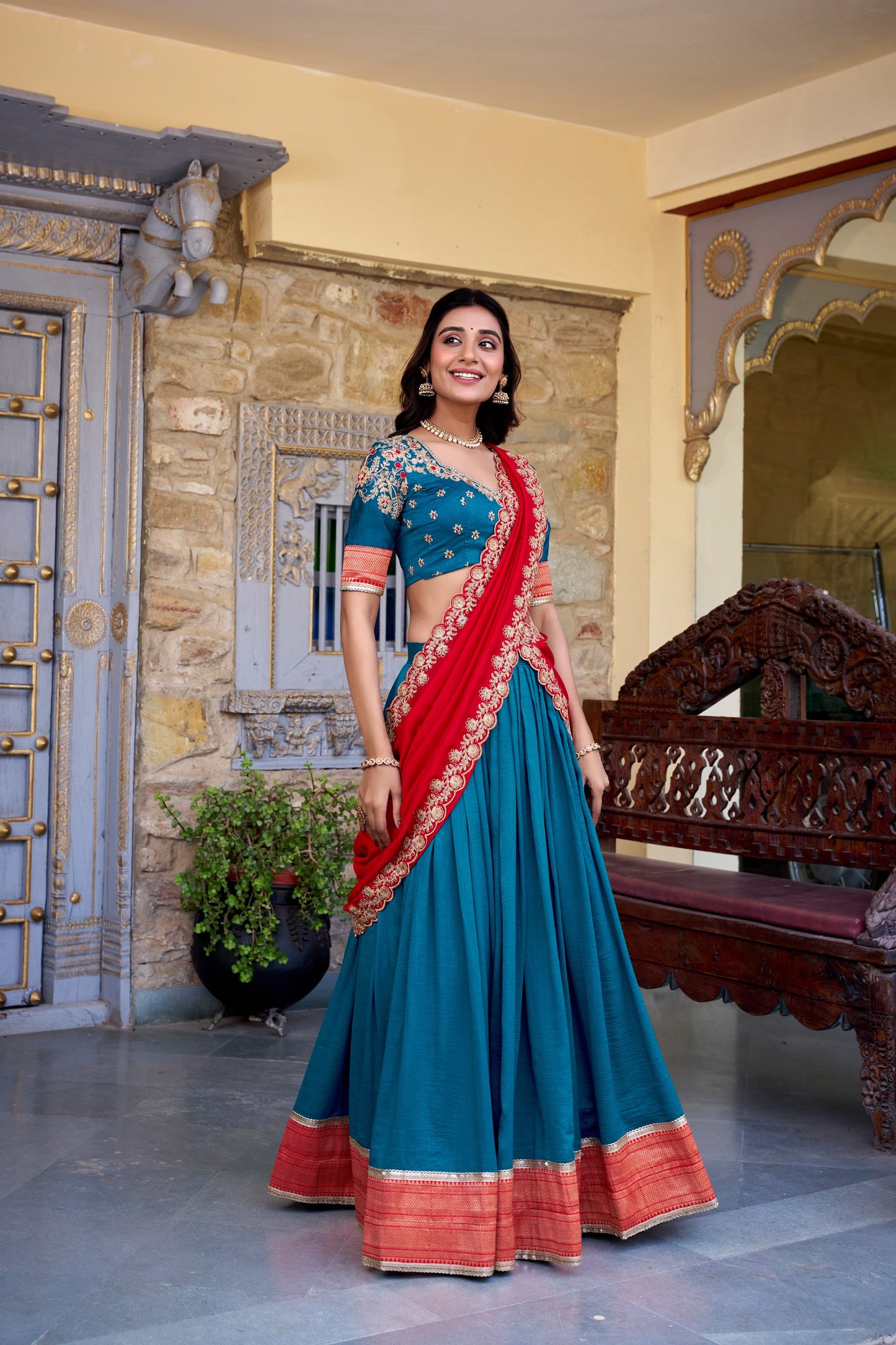 Vichitra Silk Zari Weaving Lehenga Choli