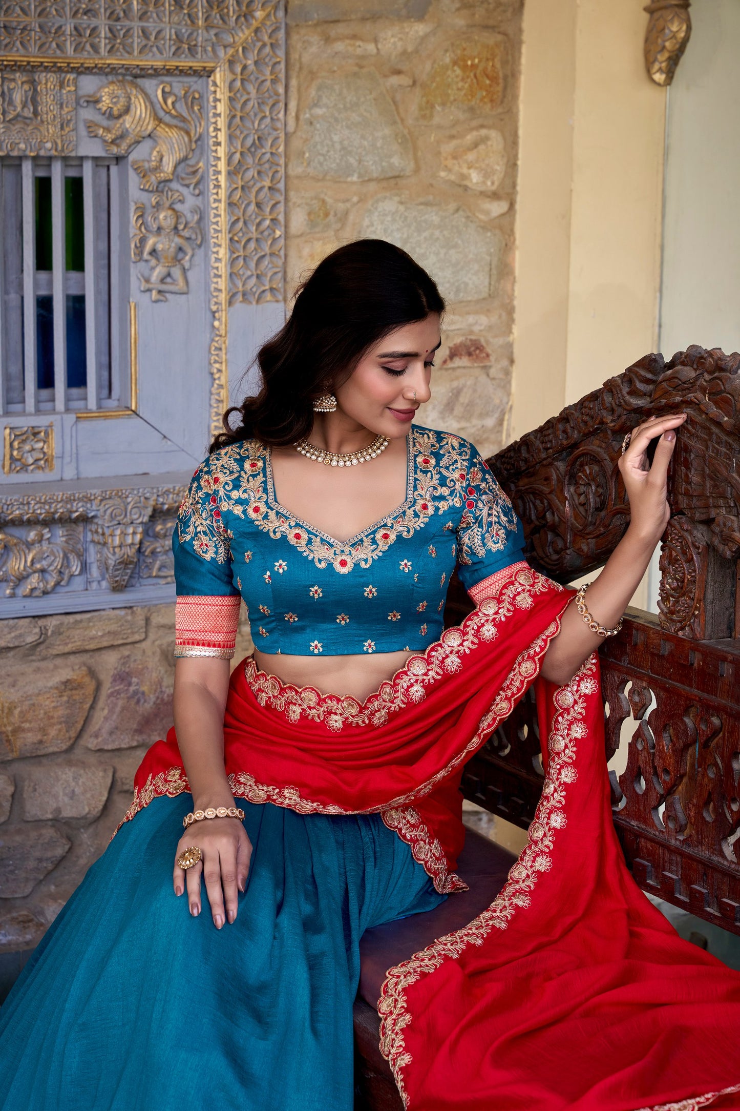 Vichitra Silk Zari Weaving Lehenga Choli