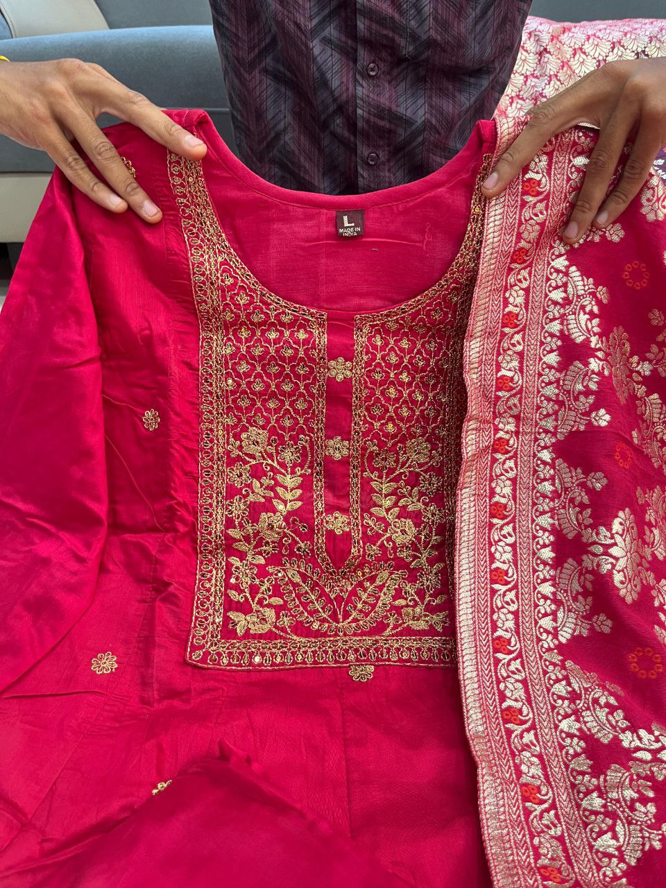 Occasion Wear Pink Anarkali Flared Kurti Pant Dupatta Set