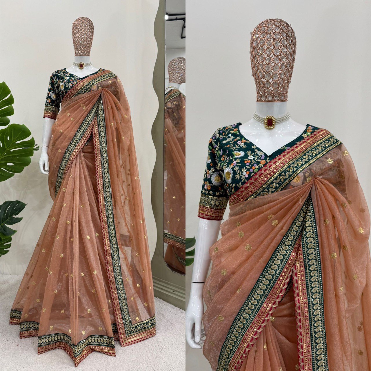 Light Gajri Colour Twil Net Saree And Mono Benglori Silk Blouse