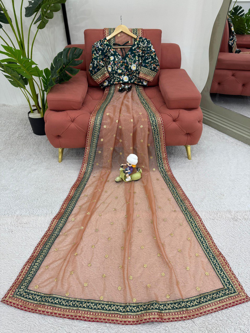 Light Gajri Colour Twil Net Saree And Mono Benglori Silk Blouse