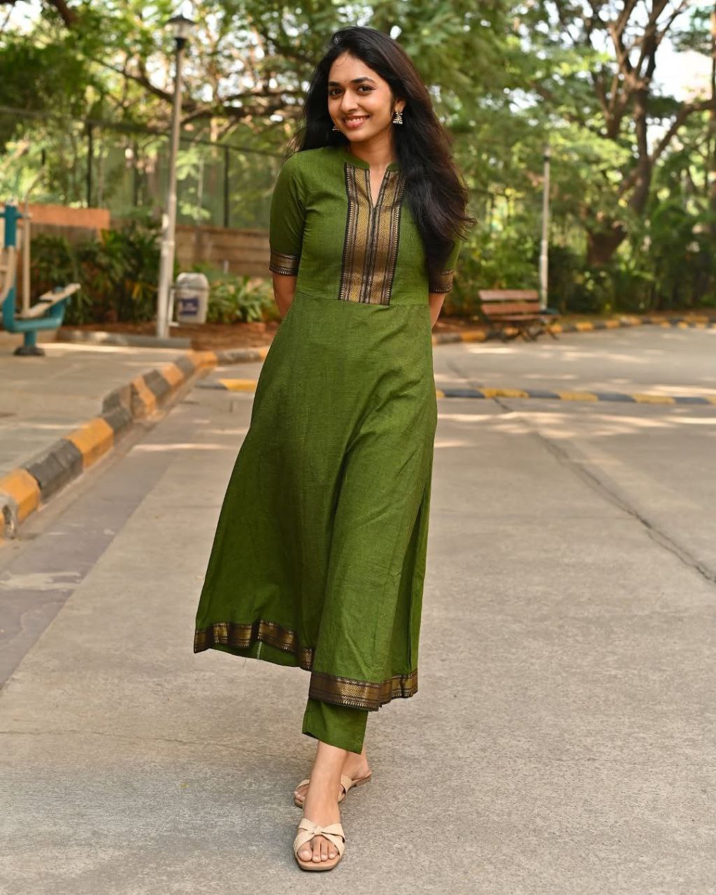 Pure Chanderi And Zari Jequard Work Mehendi Green Colour Dress