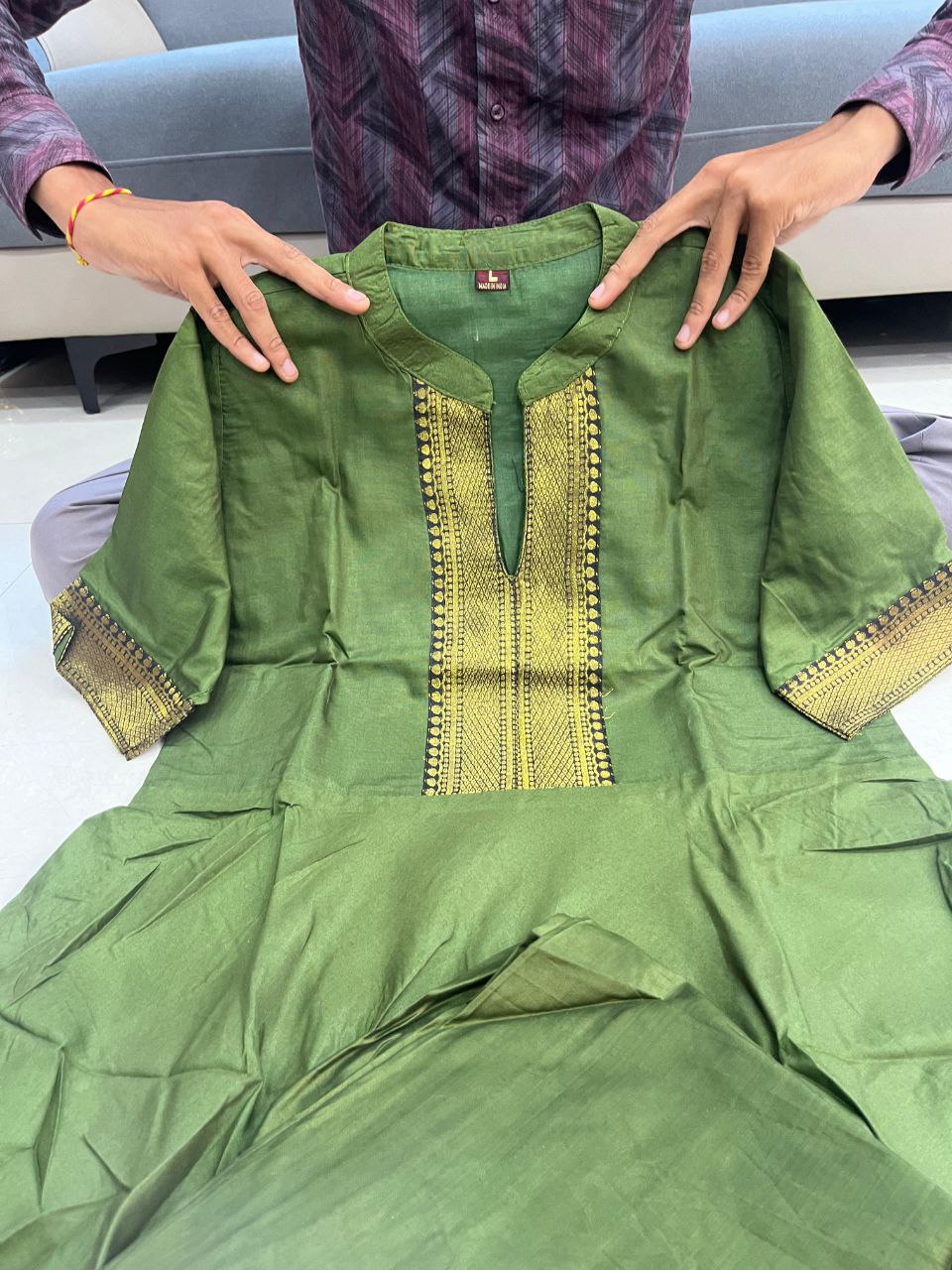 Pure Chanderi And Zari Jequard Work Mehendi Green Colour Dress