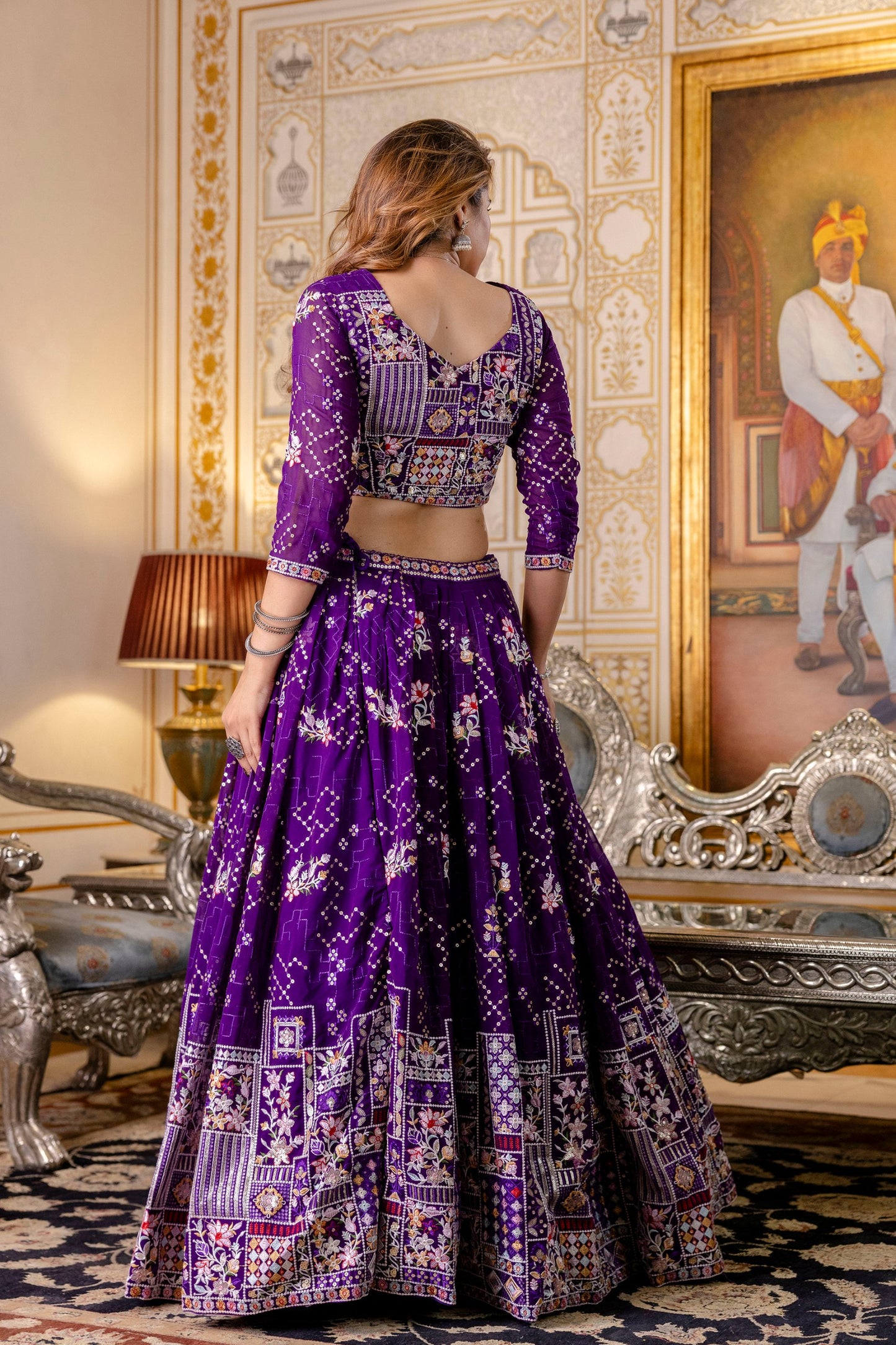 Purple Georgette Heavy Thread Sequins Work Lehenga Choli