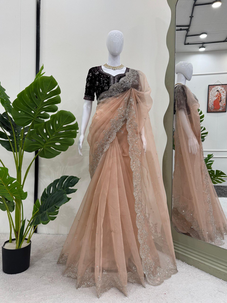 Designer Havy Organza Silk Thred with Sequnce work Wedding Wear Saree