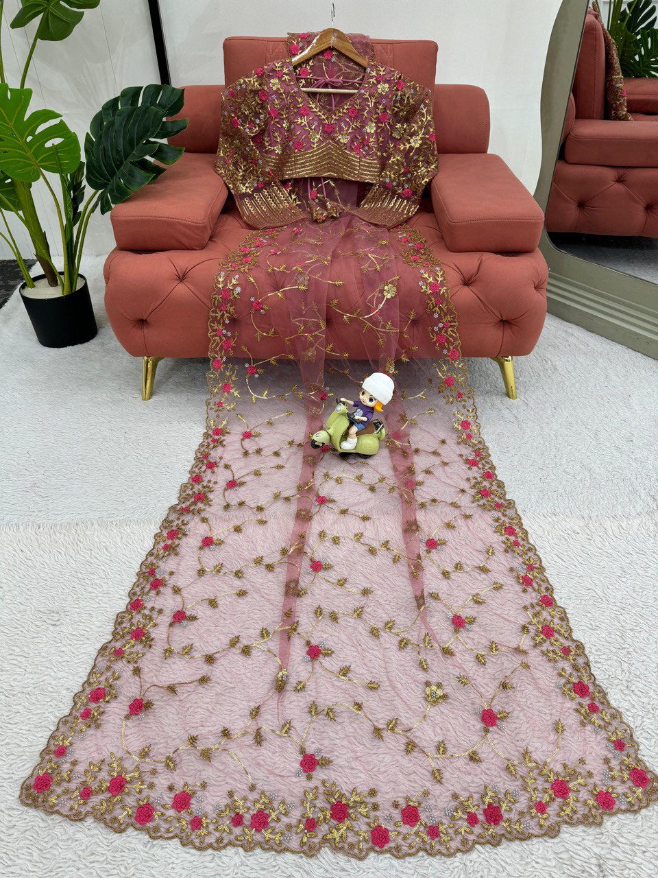 Designer Soft Net Thred With Sequnce Work Saree