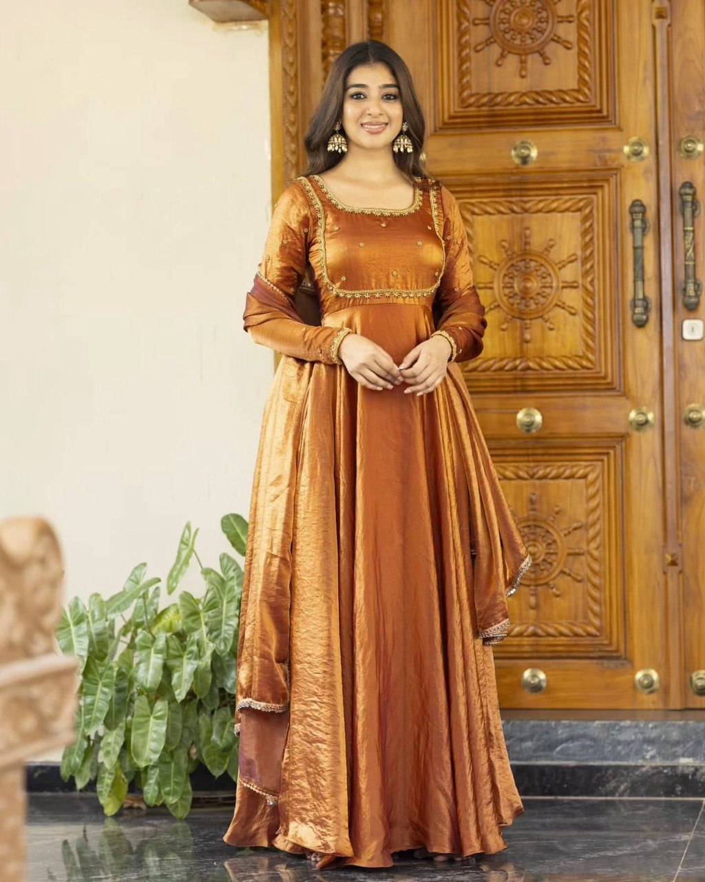 New Arrival Fendi Silk Thread & Sequence Work Gown Bottom With Dupatta