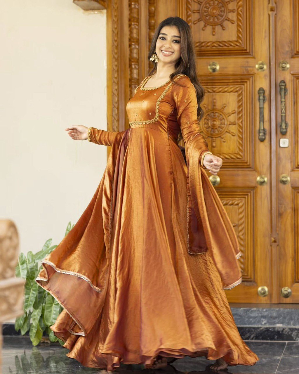 New Arrival Fendi Silk Thread & Sequence Work Gown Bottom With Dupatta