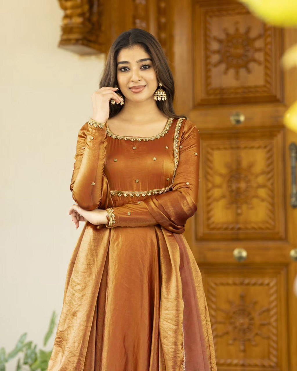New Arrival Fendi Silk Thread & Sequence Work Gown Bottom With Dupatta