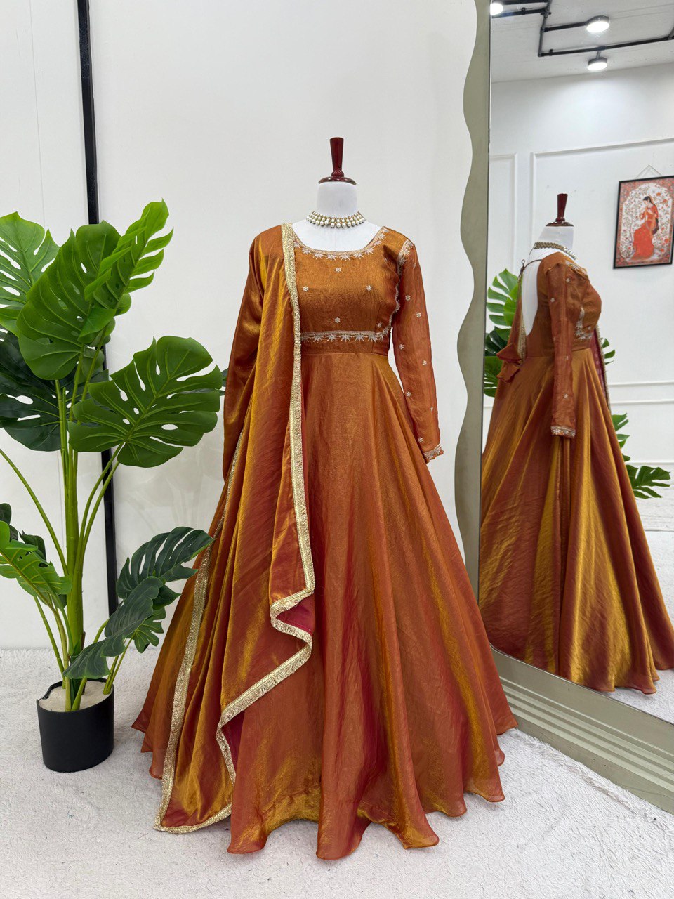 New Arrival Fendi Silk Thread & Sequence Work Gown Bottom With Dupatta