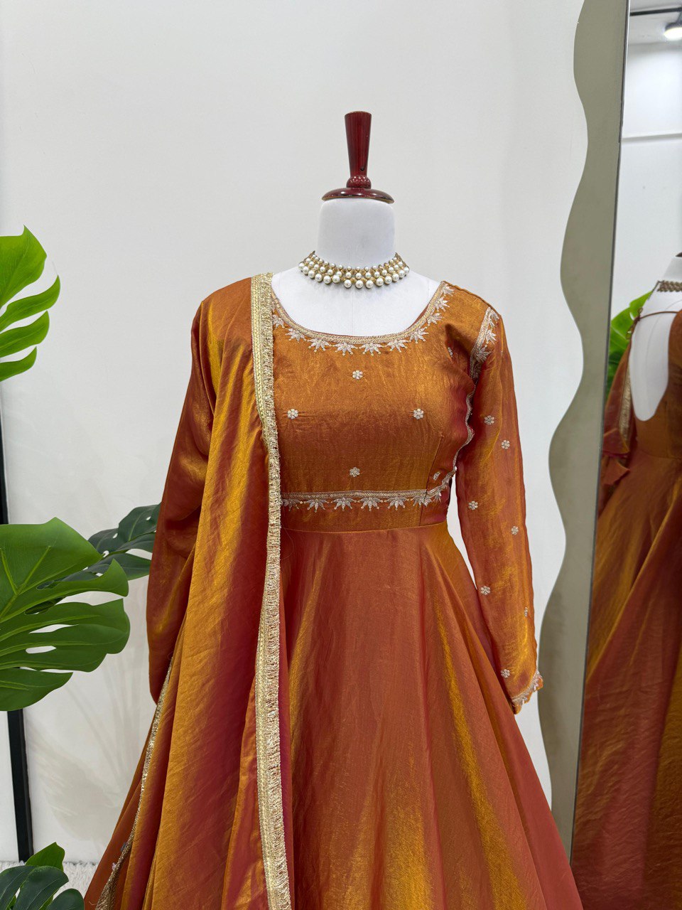 New Arrival Fendi Silk Thread & Sequence Work Gown Bottom With Dupatta