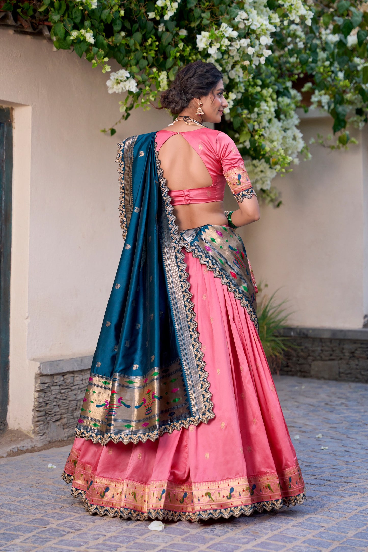 Paithani Jacquard Silk Lehenga Choli With Batwa, Drawstring & Tassels