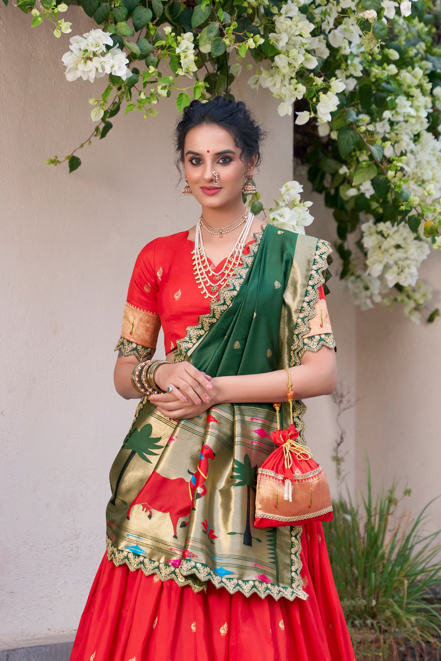 Paithani Jacquard Silk Lehenga Choli With Batwa, Drawstring & Tassels