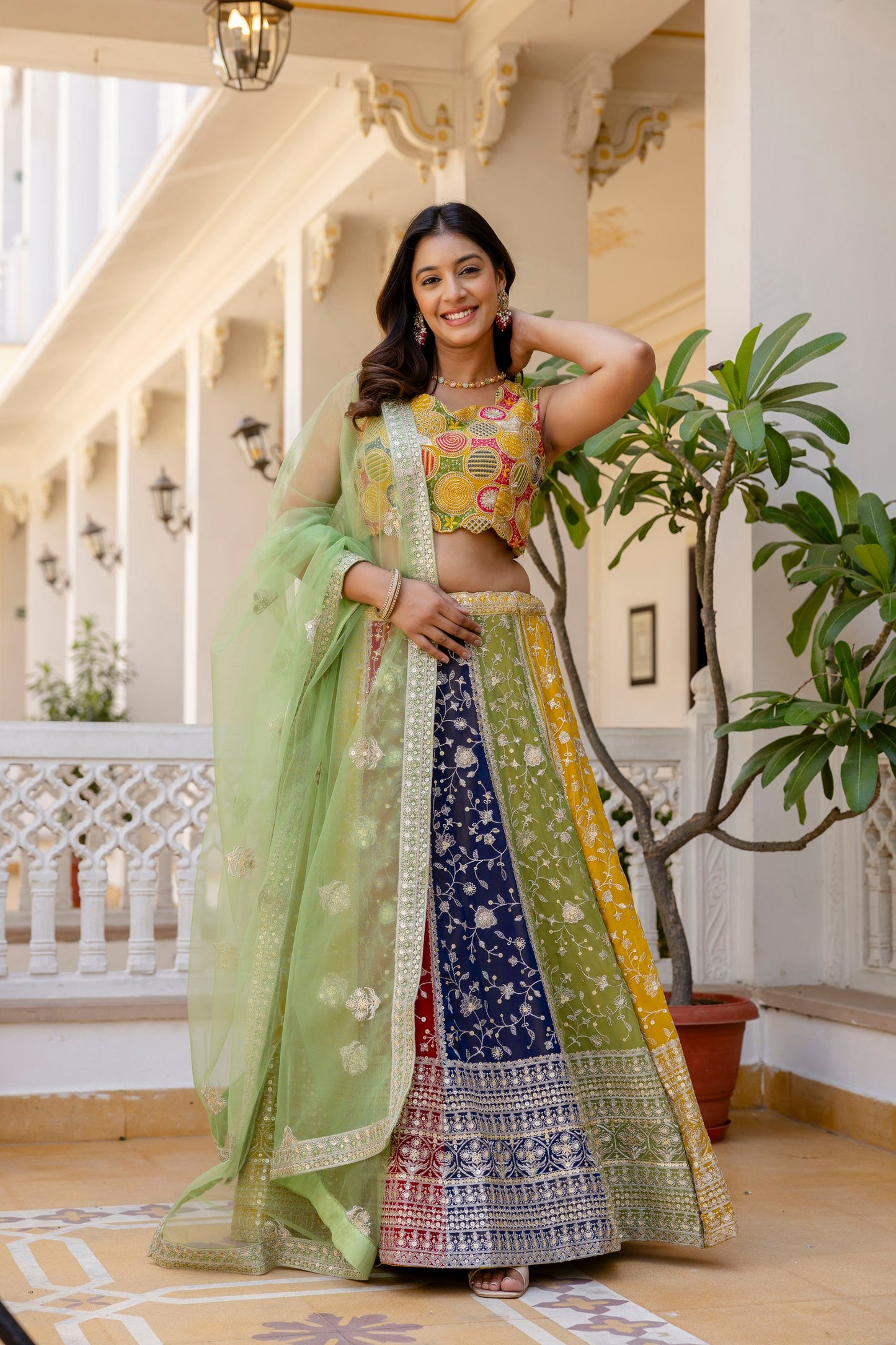 New Designer Faux Georgette Multi Colour Lehenga Choli