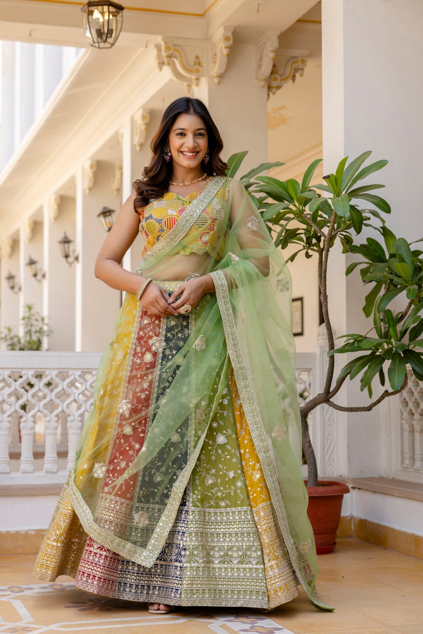 New Designer Faux Georgette Multi Colour Lehenga Choli