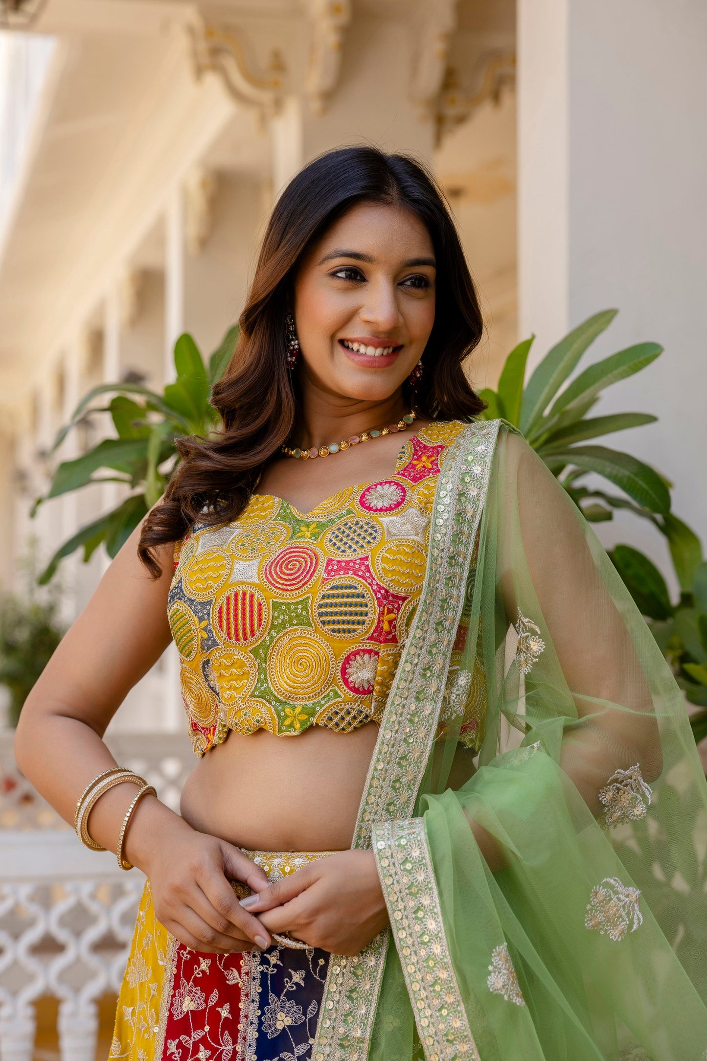 New Designer Faux Georgette Multi Colour Lehenga Choli