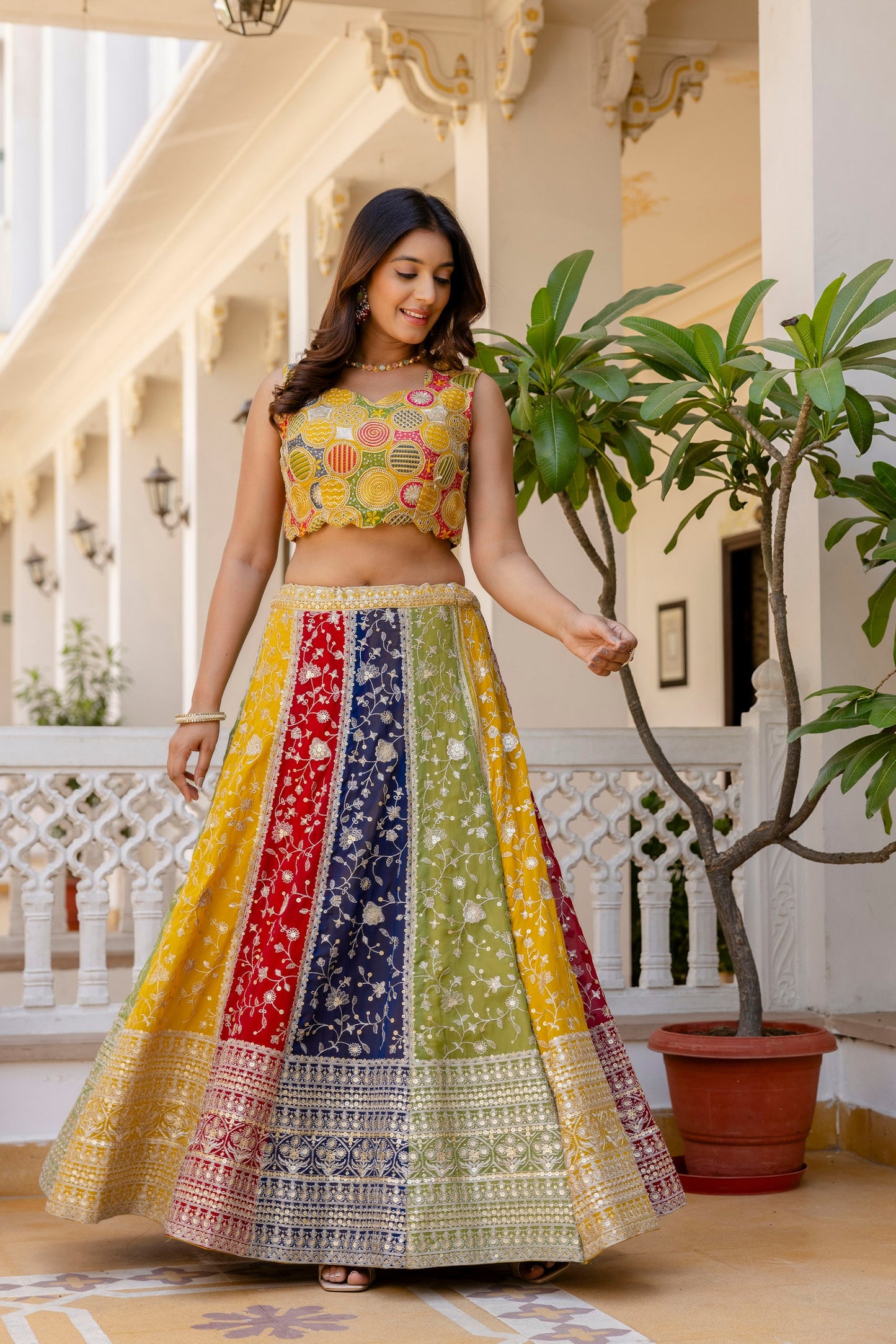 New Designer Faux Georgette Multi Colour Lehenga Choli