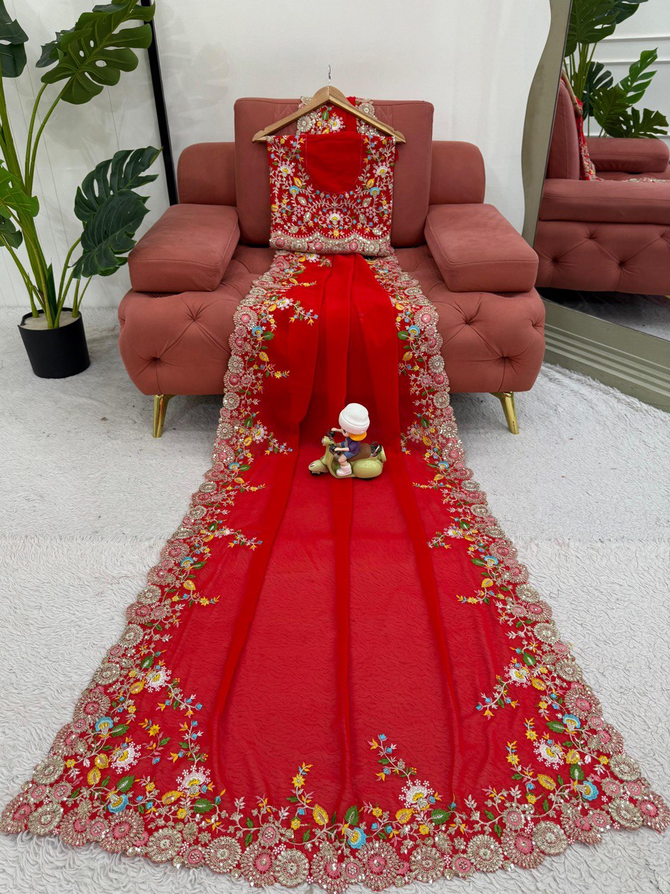Charming Red Colour Faux Georgette Saree