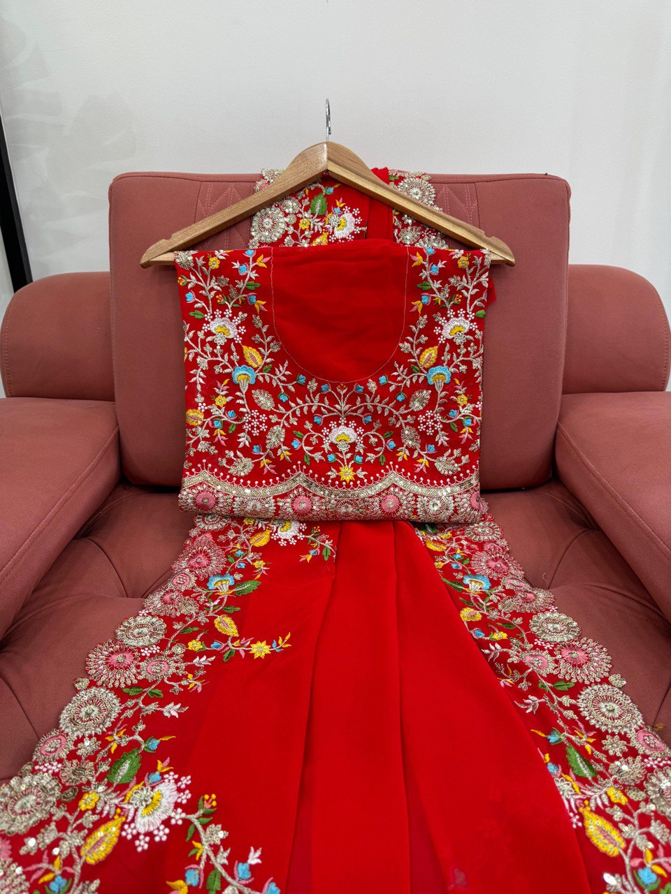Charming Red Colour Faux Georgette Saree
