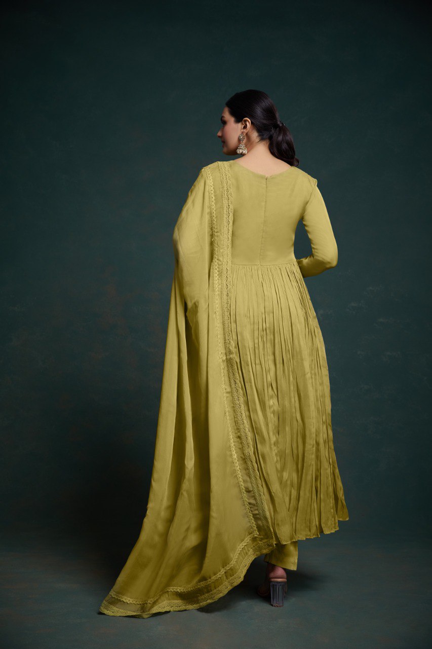 Organza Silk Green Colour Stiched Gown With Duppta