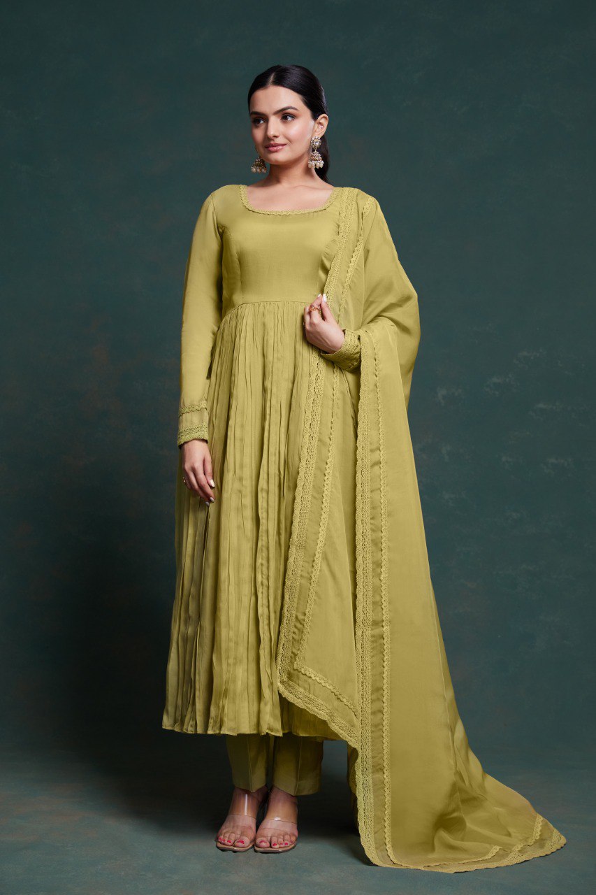 Organza Silk Green Colour Stiched Gown With Duppta