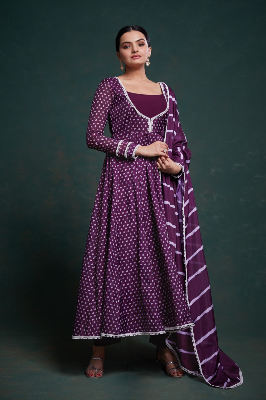 Wine Colour Desiner Anarkali Gown With Fancy Duppata