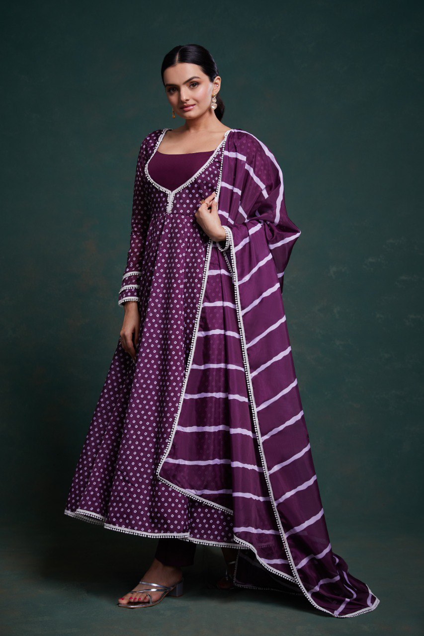 Wine Colour Desiner Anarkali Gown With Fancy Duppata