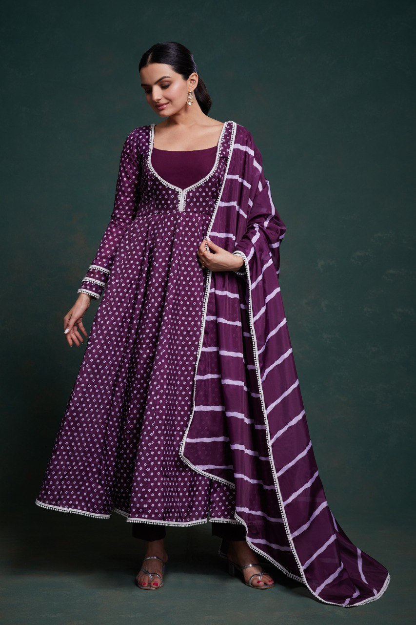 Wine Colour Desiner Anarkali Gown With Fancy Duppata