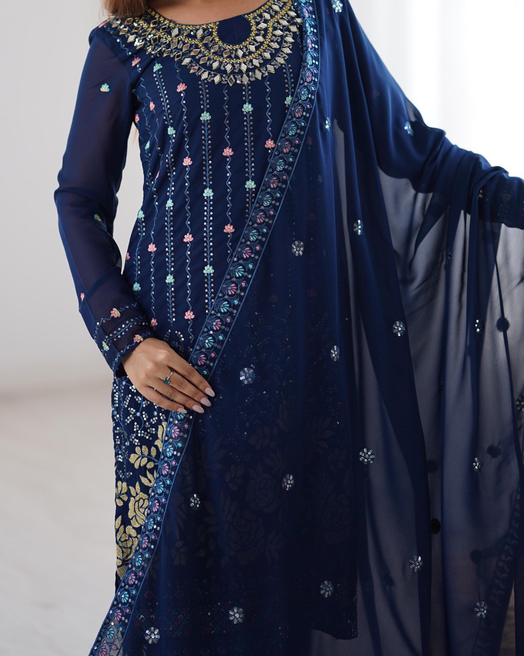 Heavy Georgette Embroidary Worked Straight Cut Suit