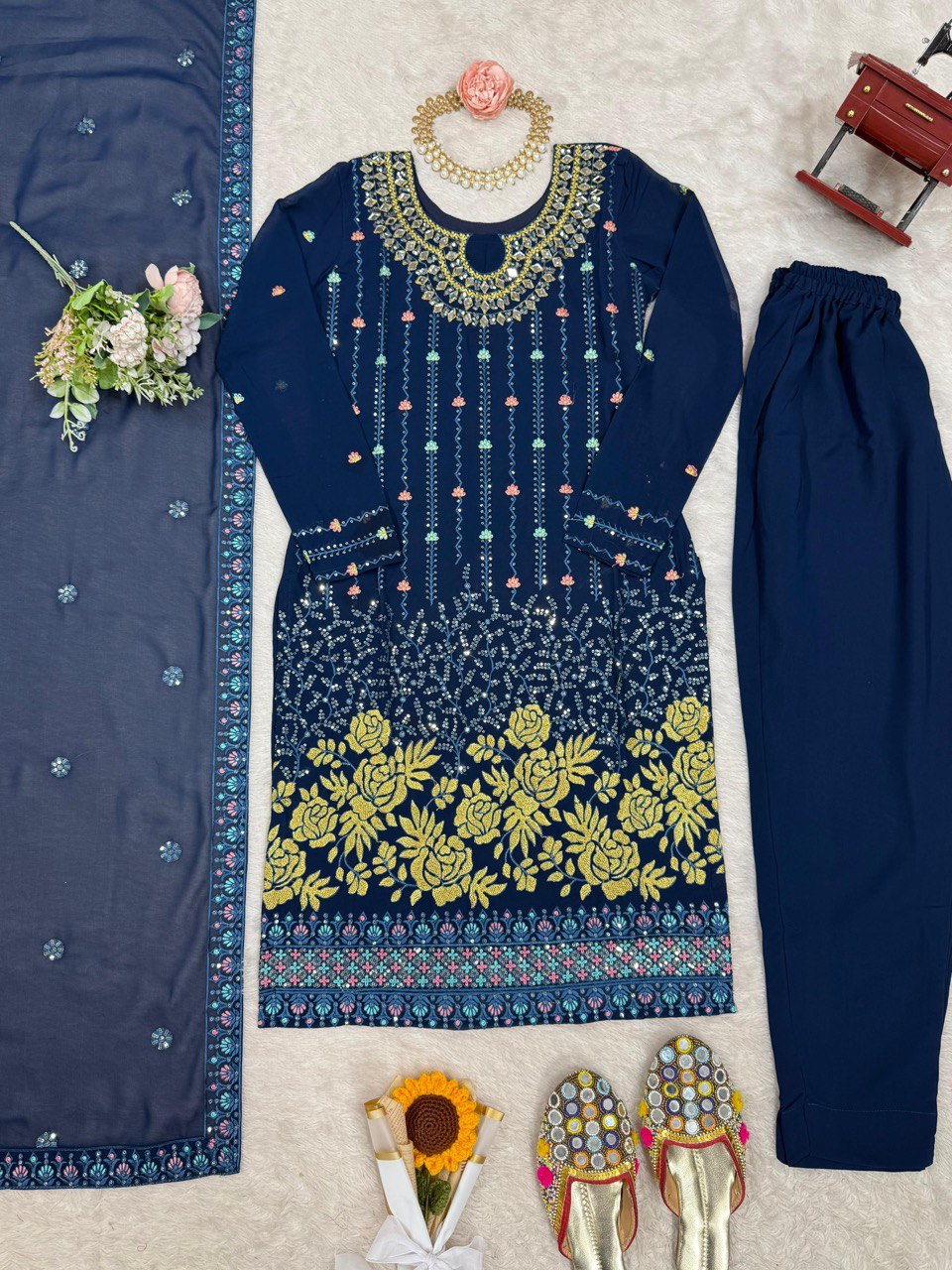 Heavy Georgette Embroidary Worked Straight Cut Suit