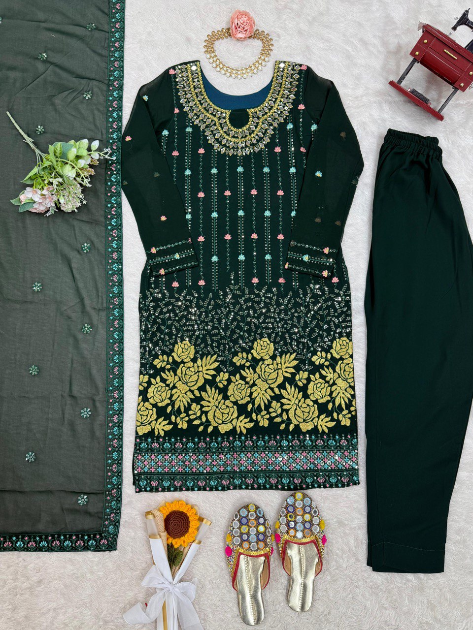 Heavy Georgette Embroidary Worked Straight Cut Suit