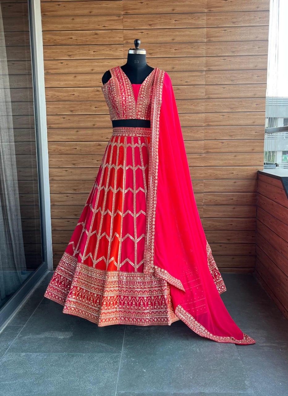 Multi Colour Trendy Wedding Wear Georgette Lehenga Choli