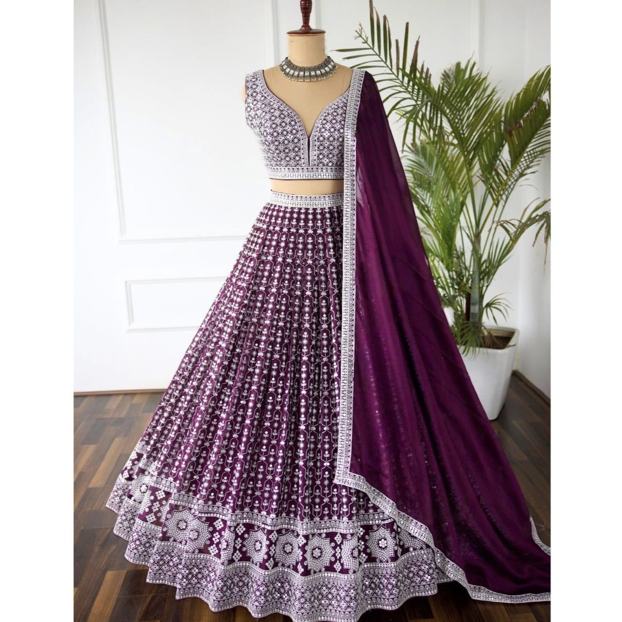 Wine Colour Embroidary And Sequence Worked Designer Lehenga Choli