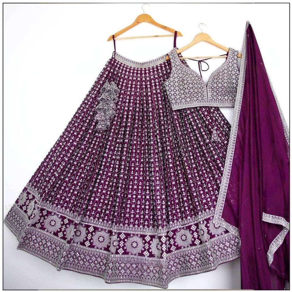 Wine Colour Embroidary And Sequence Worked Designer Lehenga Choli