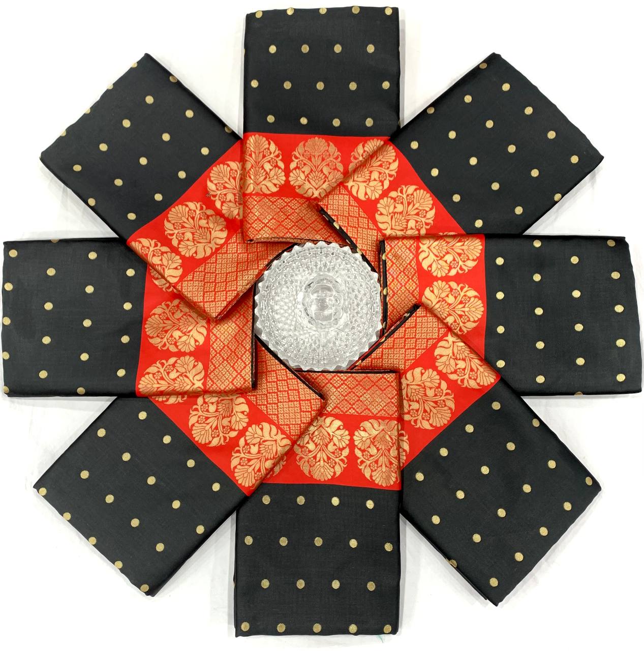 Wedding Waer Black Red Jacquard Work Soft Lichi Saree