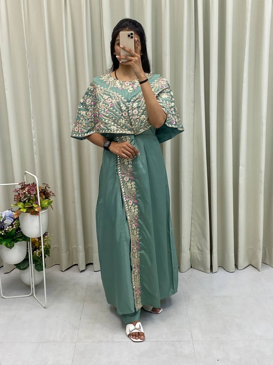 Designer Fancy Western Style Cording Sequance Work With Foil Paper Work Gown