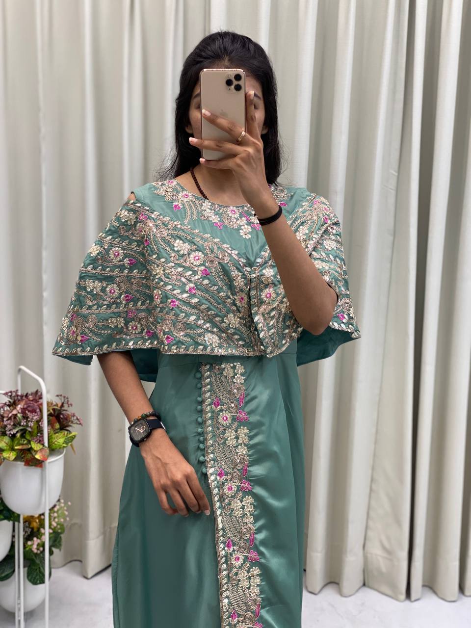 Designer Fancy Western Style Cording Sequance Work With Foil Paper Work Gown