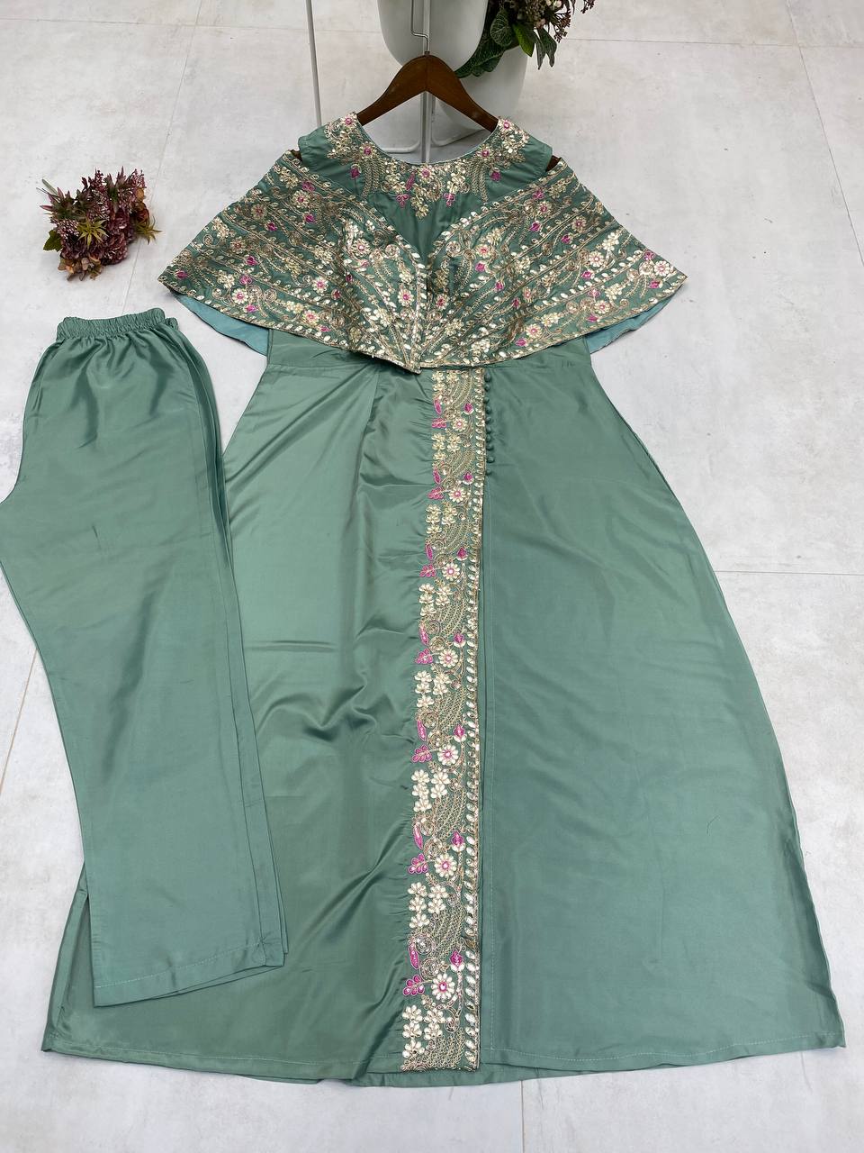 Designer Fancy Western Style Cording Sequance Work With Foil Paper Work Gown