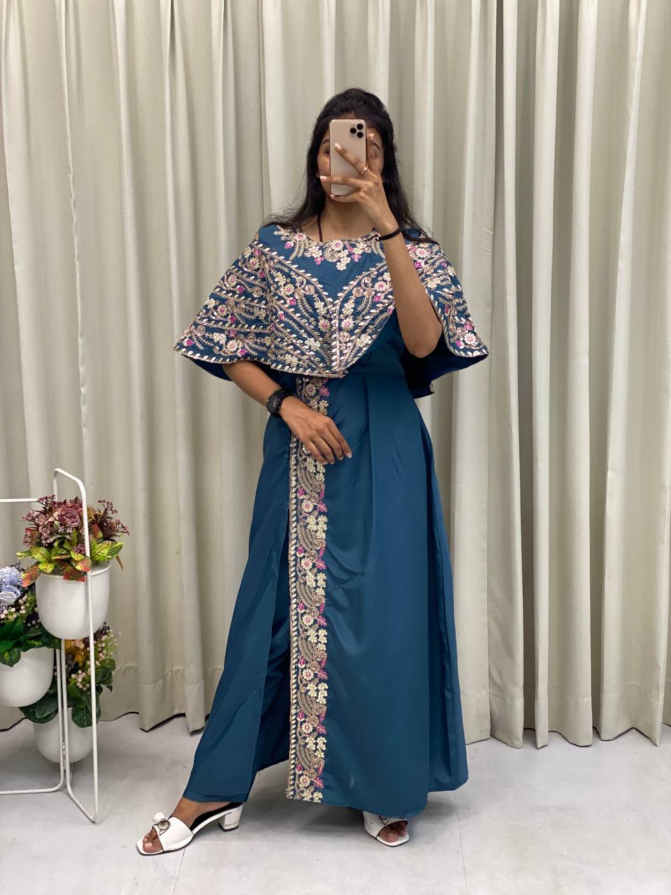 Designer Fancy Western Style Cording Sequance Work With Foil Paper Work Gown